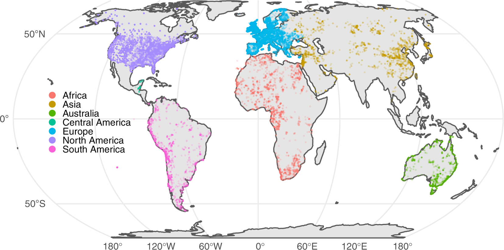Global map showing locations of all radiocarbon records
